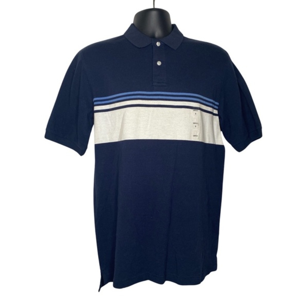 Basic Editions Classic Striped Short Sleeve Polo (Size:S, Color:Blue/White)